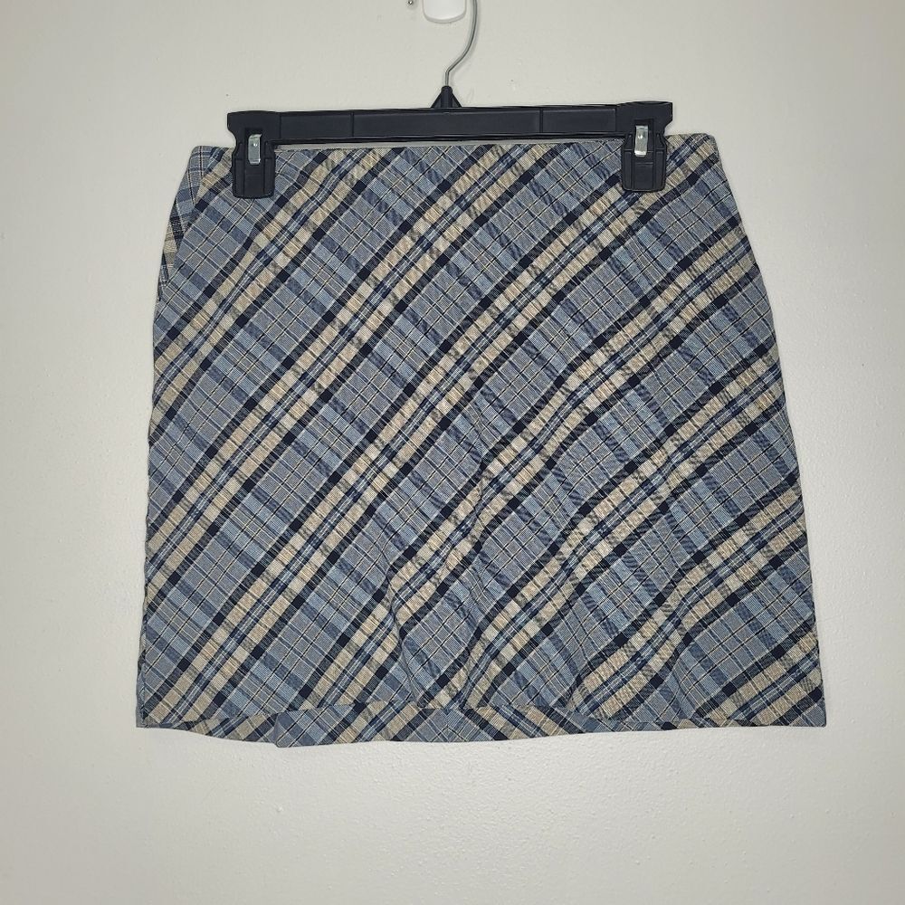 Vintage Y2k Old Navy Blue Tan Preppy Academia Short Mini Skirt Size 4